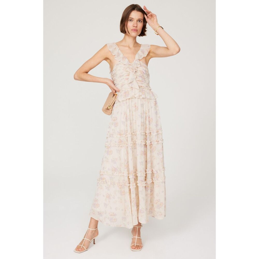 Polo Ralph Lauren Ruffled Floral Sleeveless Crepe Dress US 6